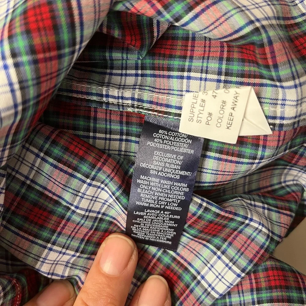 CHAPS NEW Red Green White Plaid Formal Long Sleeve Botton Down Shirt Boys Size L